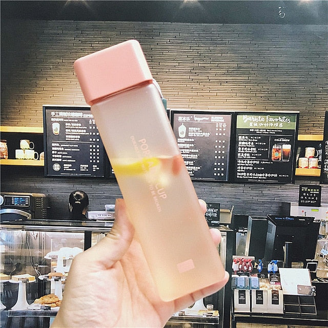 Square Frosted Plastic Water Bottle Portable